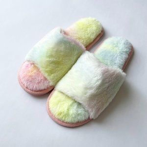 Soft Plush Fuzzy Open Toe Cozy House Slippers Womens 9 Sherbert Multicolor